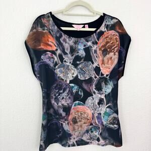 Ted Baker Womens Ayrina Top Blouse Size 8 Glistening Gem Jewel  Mix Media Black
